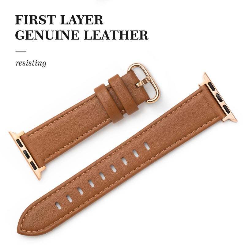 SWEES Leather Band Compatible for iWatch 38mm 40mm, Genuine Leather Replacement Strap Rose Gold Buckle Compatible iWatch Series 6 5 4 3 2 1 Sports & Edition Women And Men, Classic Brown - Image 2